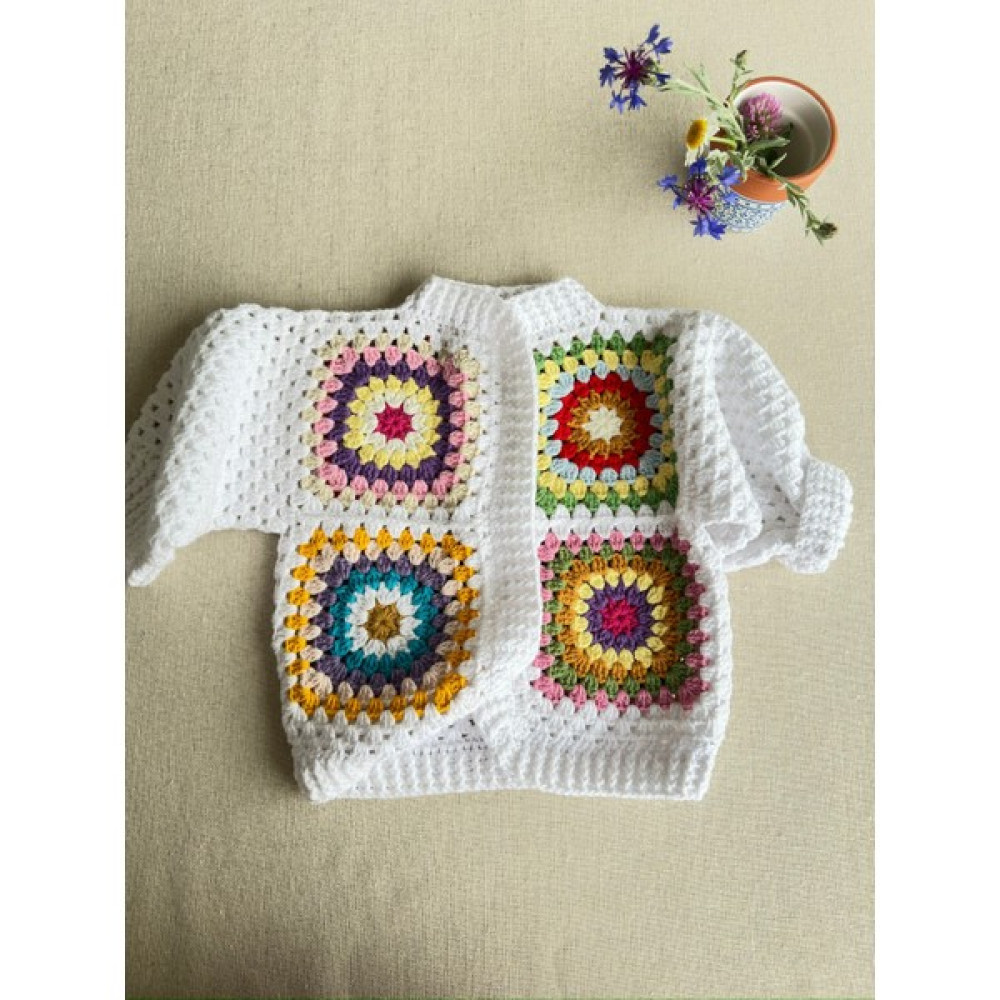 Dafne Dükkan El Örgüsü Motifli Bebek Hırkası Kroşe Hırka Crochet Granny Square Cardigan Kız Çocuk Kazak & Süveter & Triko Fiyatı