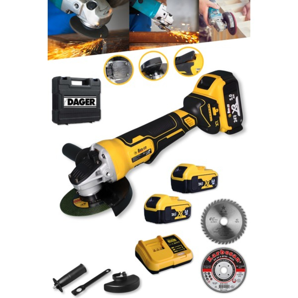 DAGER EQS Kömürsüz 24 V 5 Ah Çift Akülü 125 mm Şarjlı Avuç Taşlama Makinesi - Inox Kesici ve Sunta Kesme Hediye Taşlama Makinesi Fiyatı