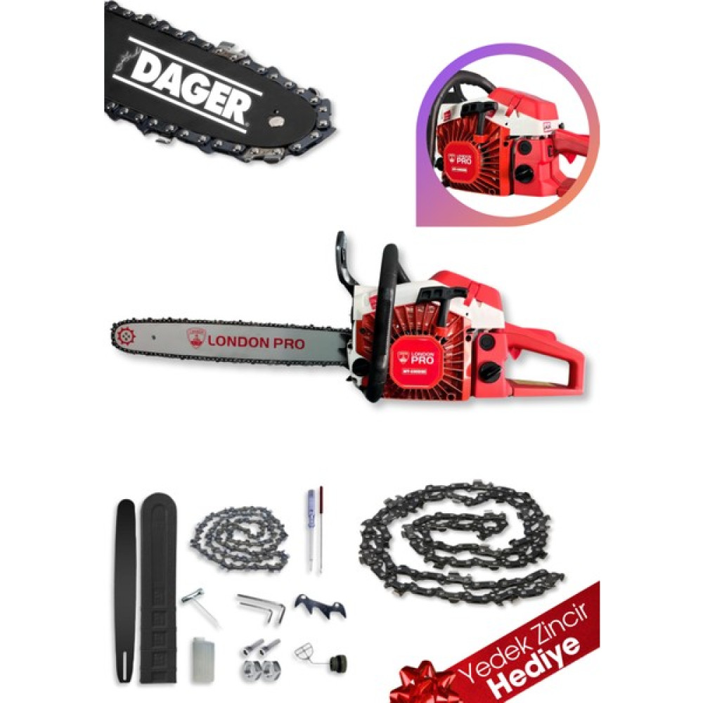 Dager Pro CS5200 Benzinli Çift Egzozlu Profesyonel 3.5 Hp 58 cc Ağaç Dal Kesim Benzinli Hızar Motoru Bahçe Makinesi Fiyatı