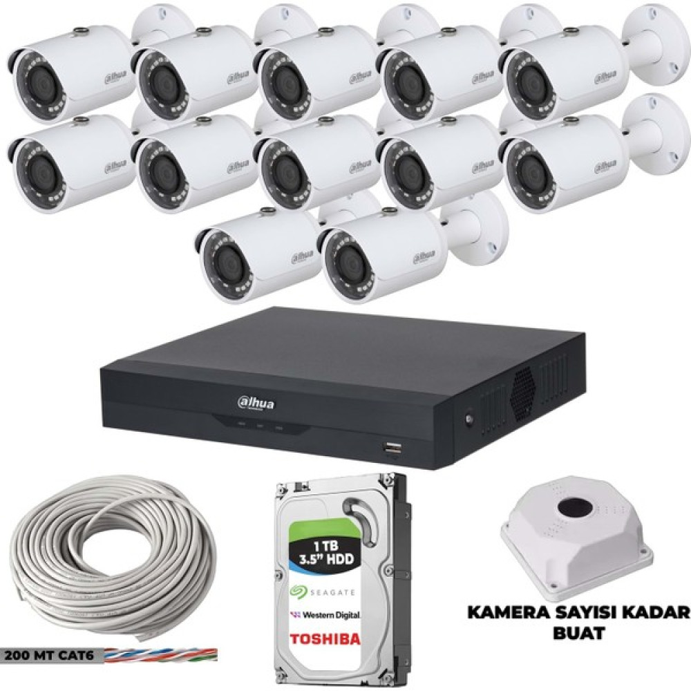 Dahua 12 Kameralı Ip Set 2mp 1080P 30 mt Gece Görüş 1tb Güvenlik Kameraları Fiyatı