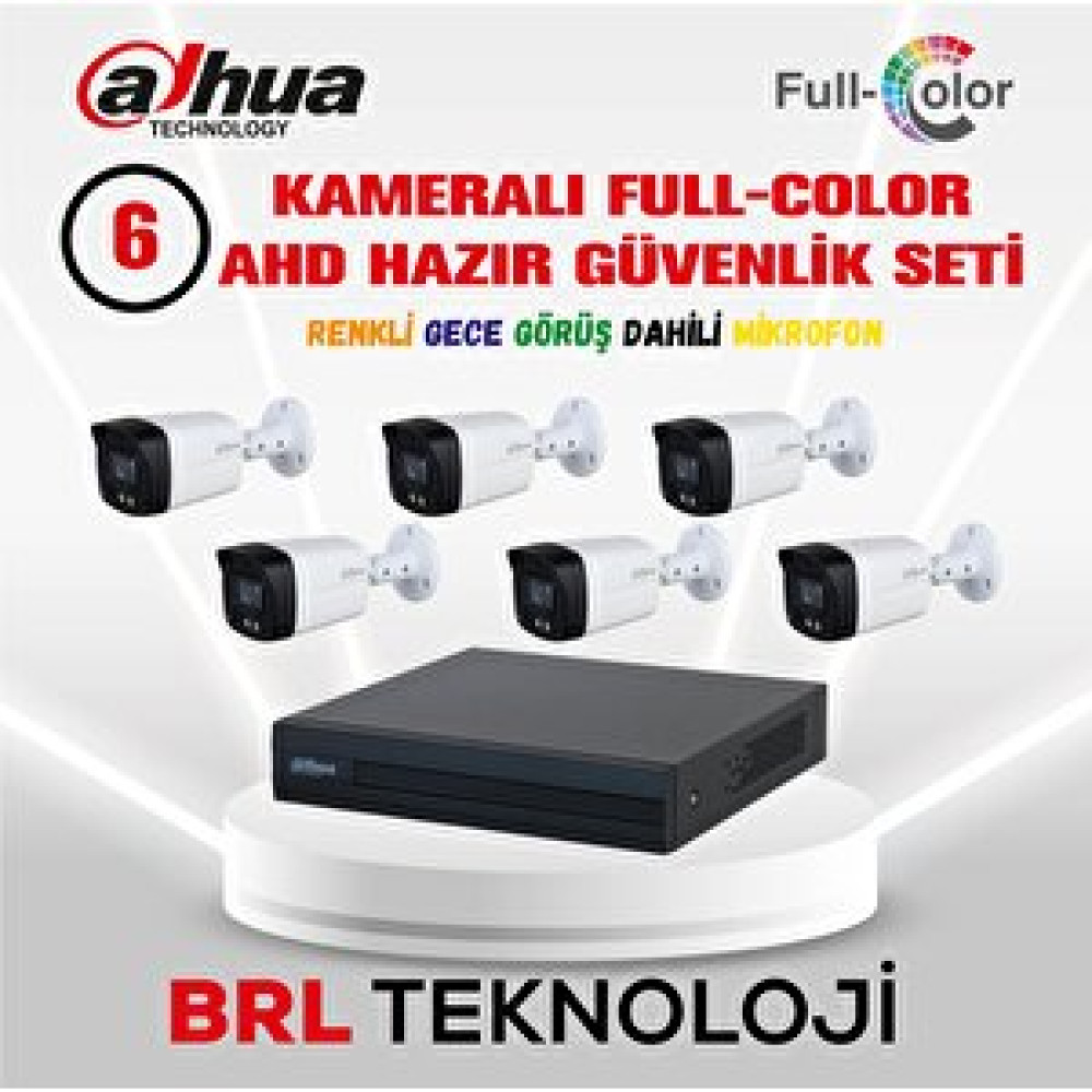 Dahua 6 Kameralı 40 Metre Renkli Gece Görüşlü Fullhd Dahili Mikrofonlu Kamera Seti Güvenlik Sistemi Setleri Fiyatı