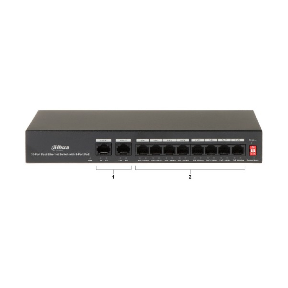 Dahua PFS3010-8ET-65, 8 Port, Megabit, 8 Port Poe, 65W, +2 Port Megabit Uplink, Yönetilemez, Masaüstü Switch Hub & Switch Fiyatı