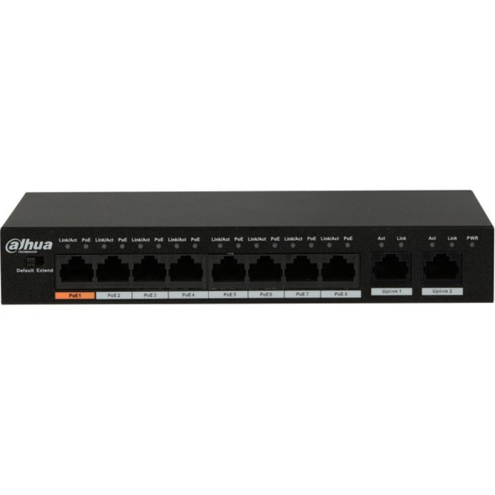 Dahua PFS3010-8ET-96, 8 Port, Megabit, 8 Port Poe, 96W, +2 Port Gigabit Uplink, Yönetilemez, Masaüstü Switch Hub & Switch Fiyatı