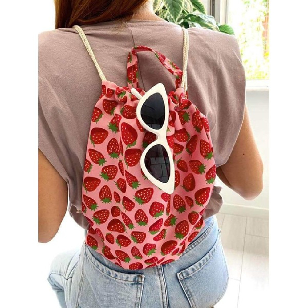 Daily Fashion Çilek Baskılı Kolay Taşınabilir Askılı Unisex Çanta Bayan Sırt Çantası Fiyatı