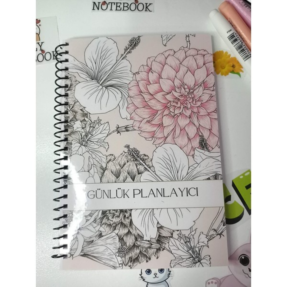 Daily Notebook Günlük Planlayıcı Defter,60 Yaprak,pvc Kapak,a5,flower - Siyah - Pembe - Beyaz - A5 Spiralli Defter Fiyatı