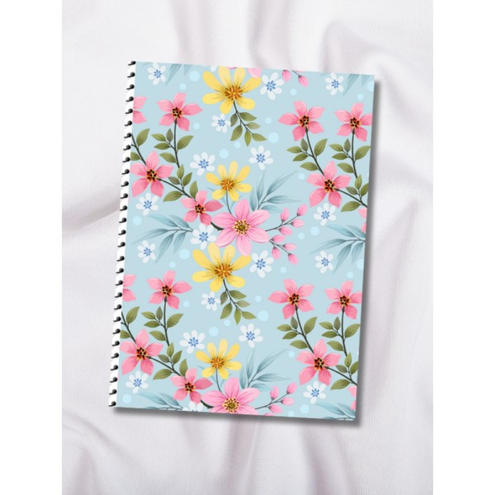 Daily Notebook Spiralli Noktalı Defter 64 Yaprak pvc Kapak a5 blueflowers - Mavi - Yeşil Spiralli Defter Fiyatı