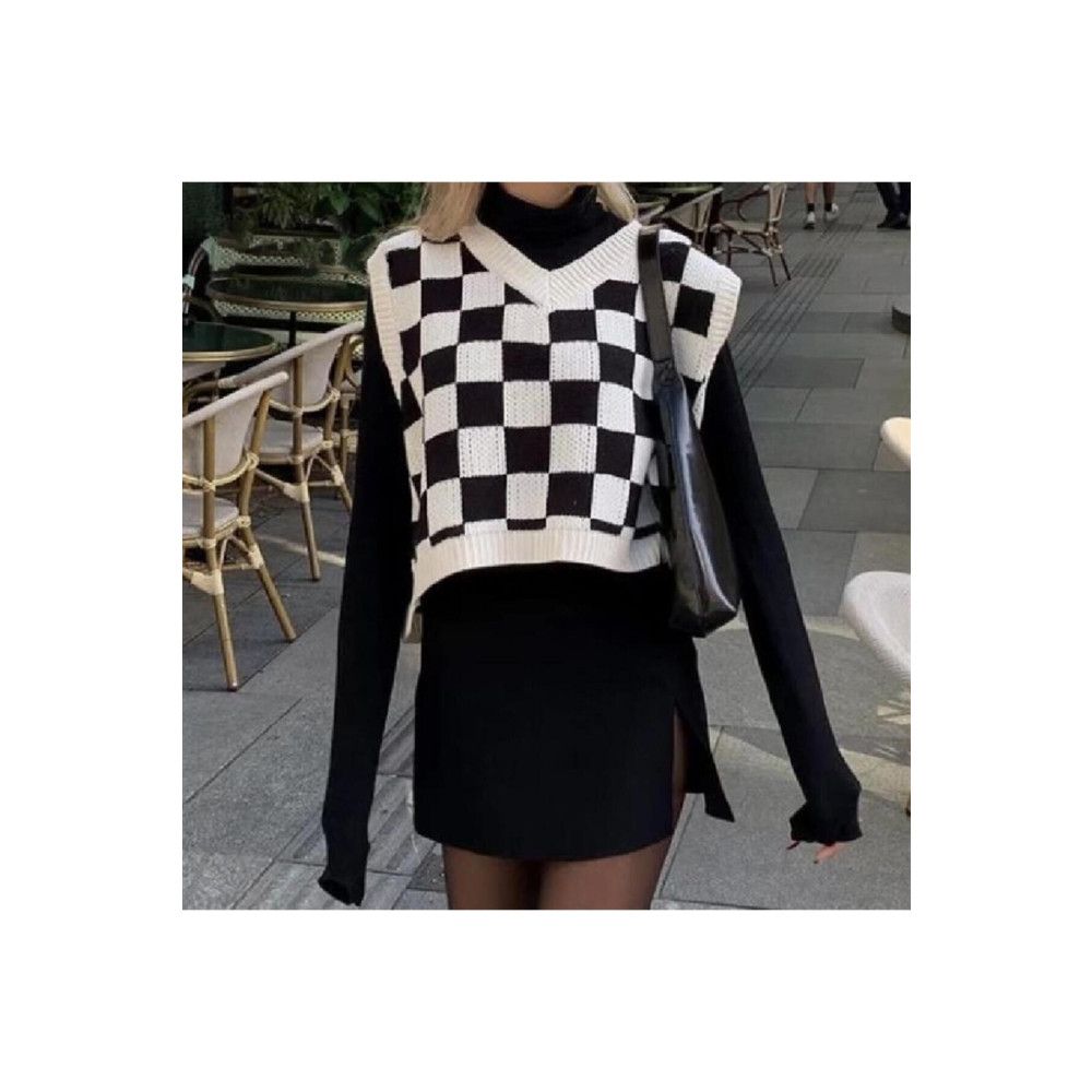 DailyFashion Harajuku Siyah Beyaz Kareli Oversize Unisex Süveter Bayan Kazak & Süveter & Triko Fiyatı