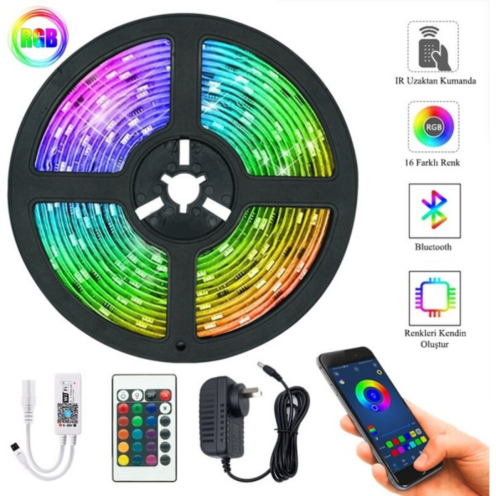Dailytech 5m LED Şerit Bluetooth Rgb Uzaktan Kumandalı - 5 m Led Aydınlatmalar Fiyatı