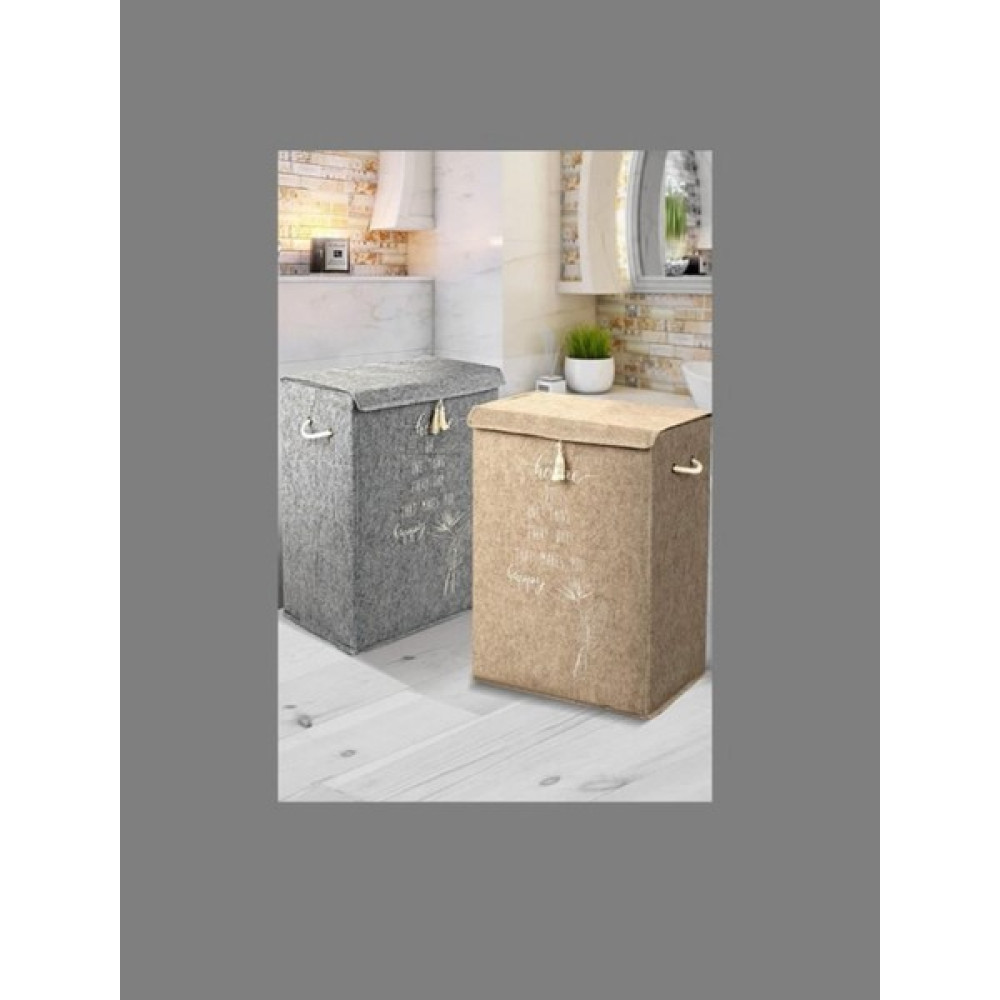 Daisy Home 2 Adet Keçe Kapaklı Kirli Çamaşır Sepeti - Çok Amaçlı Saklama Kutusu 55X40X30 cm Mega Hurç Gri 2x Keçe Mega Kapaklı Çamaşır Sepeti Sepet Fiyatı