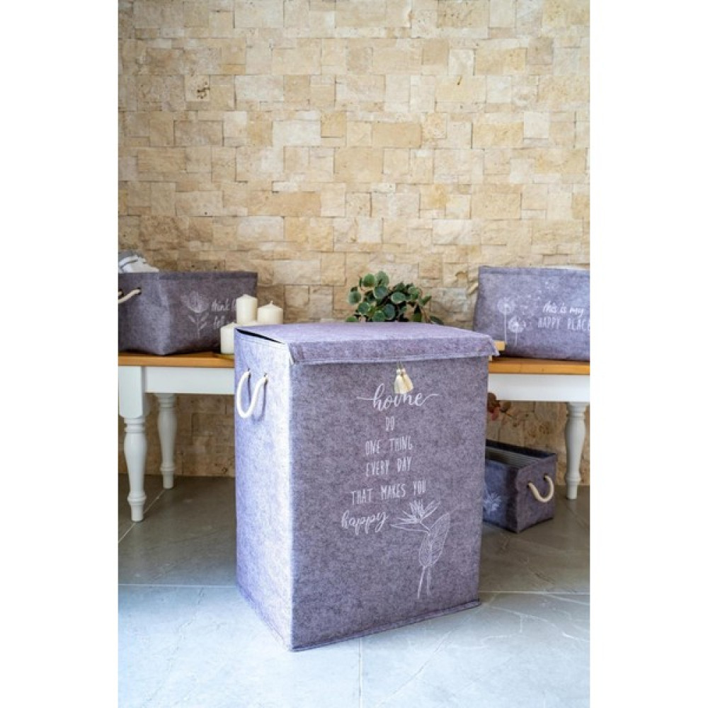 Daisy Home Keçe Kapaklı Mega Kirli Çamaşır Sepeti - Çok Amaçlı Saklama Kutusu 55X40X30 cm Mega Hurç Keçe Kapaklı Mega Sepet Fiyatı