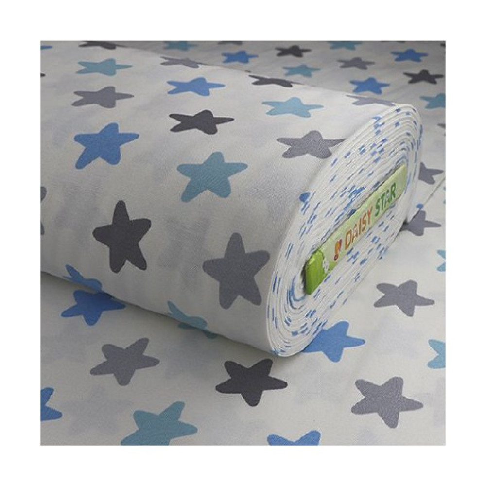 Daisy Star 180 cm Eninde Su Geçirmez Duck Keten Kumaş Yıldız Desenli (Panama Keteni) - 1 m - Beyaz - Mavi - Gümüş Kumaşlar Fiyatı