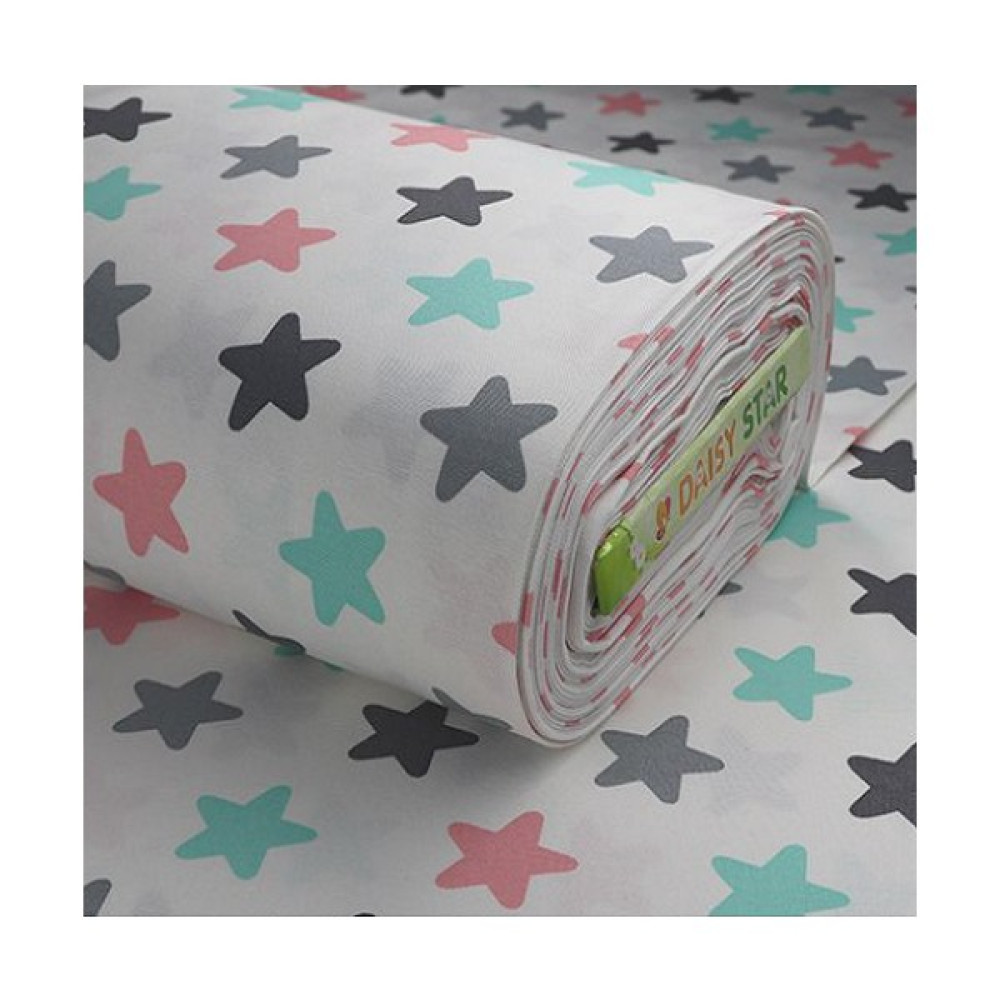 Daisy Star 180 cm Eninde Su Geçirmez Duck Keten Kumaş Yıldız Desenli (Panama Keteni) - 1 m - Mint - Krem Kumaşlar Fiyatı