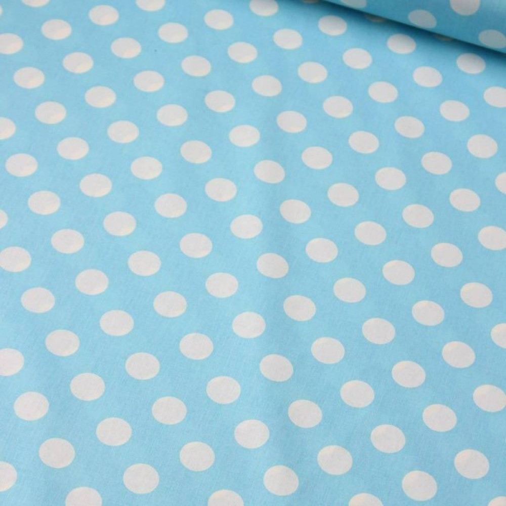 Daisy Star Mavi Zemin Beyaz Büyük Puantiye Poplin Kumaş - 160 cm - 1 m Kumaşlar Fiyatı