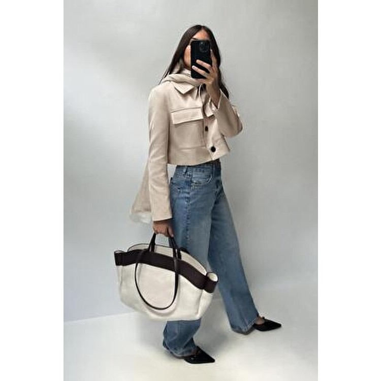 Daj Company Kadın Kontrast Oversize Tote El ve Omuz Çanta Bej Suni Deri Düz Desenli Basic Koleksiyon Diğer Fiyatı