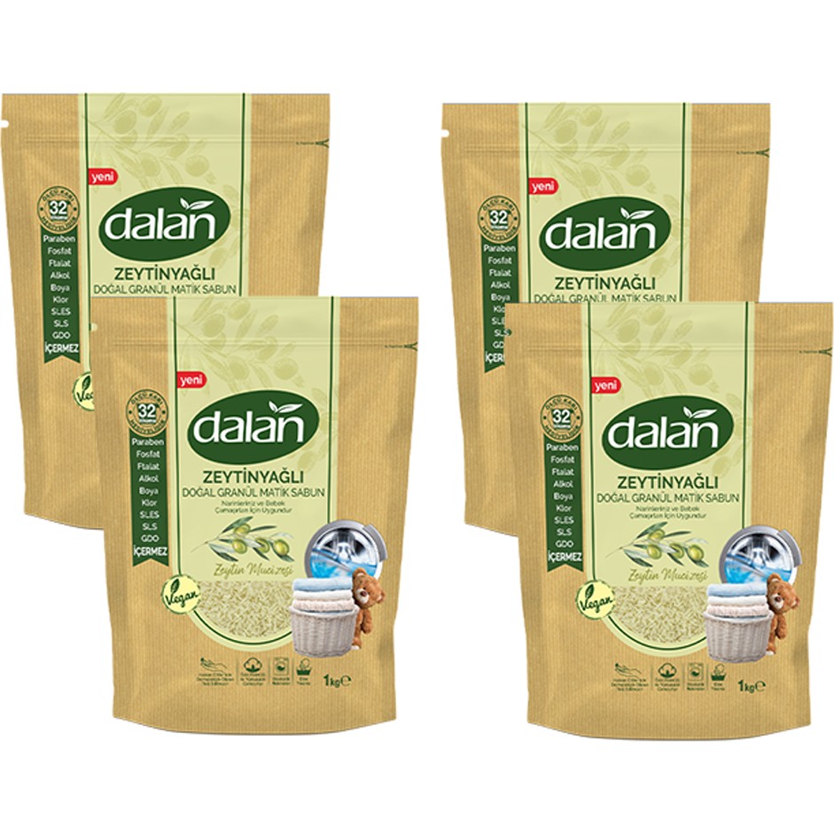 Dalan Granül Bebek Sabun Tozu 1000 gr 4'lü Vegan Standart Koku ile Ultra Temizlik Sağlar - 4 kg Bebek Sabunu Fiyatı