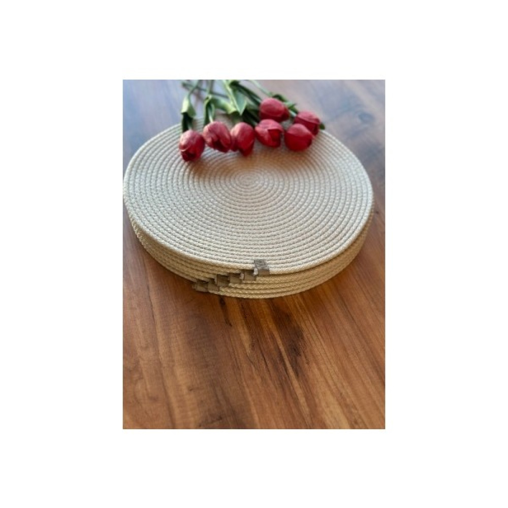 Dalenes Ticaret 6'lı Hasır Sunum Supla Çeyiz Takım Örme Bambu Örgü Tabak Altı Yanmaz Amerikan Servis - Krem - 32 x 32 cm Amerikan Servis Fiyatı