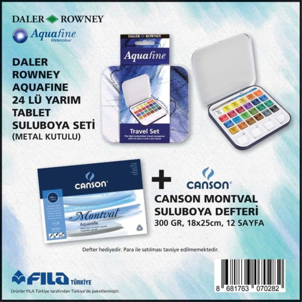 Daler Rowney 24'lü Suluboya Metal Kutu Canson Montval Suluboya Defteri 300 gr 18X25 cm 12 Sayfa Sulu Boya Fiyatı
