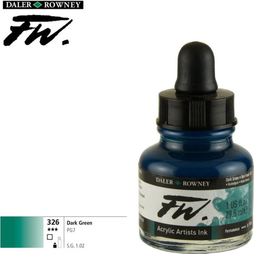Daler Rowney Likit Akrilik (Pistole) Mürekkebi Fw Ink 29.5ml 326 Dark Green Oto Boyaları Fiyatı