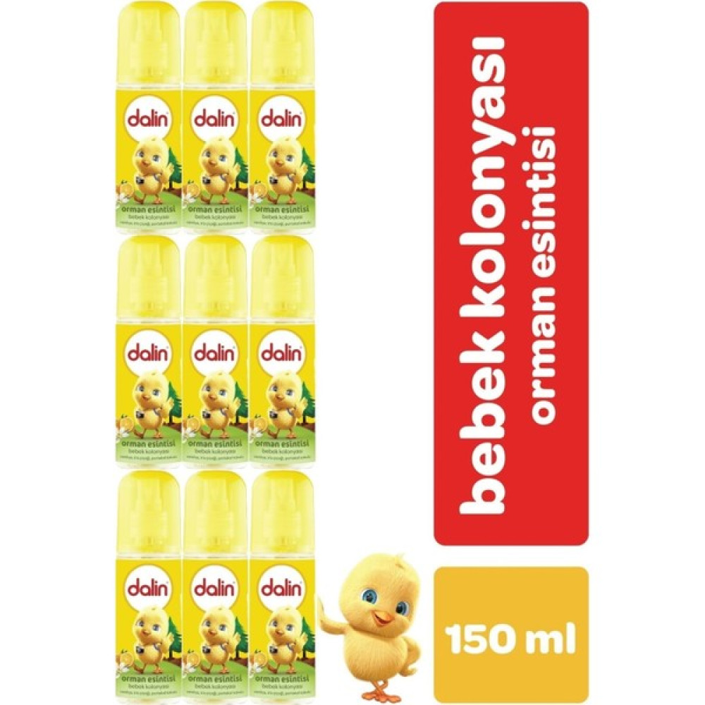 Dalin Bebek Kolonyası 150ML Orman Esintisi (Vanilya-Iris Çiçeği-Portakal Kokulu) (9 Lu Set) - Renkli Bebek Pudra Fiyatı