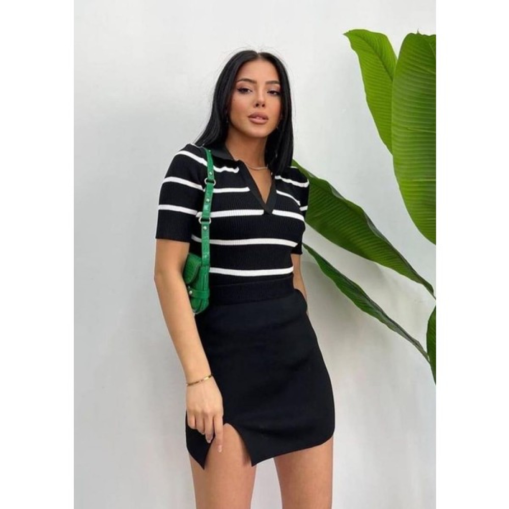 Damga Collection Kadın Polo Yaka Kısa Kol Triko Bluz Bluz Fiyatı
