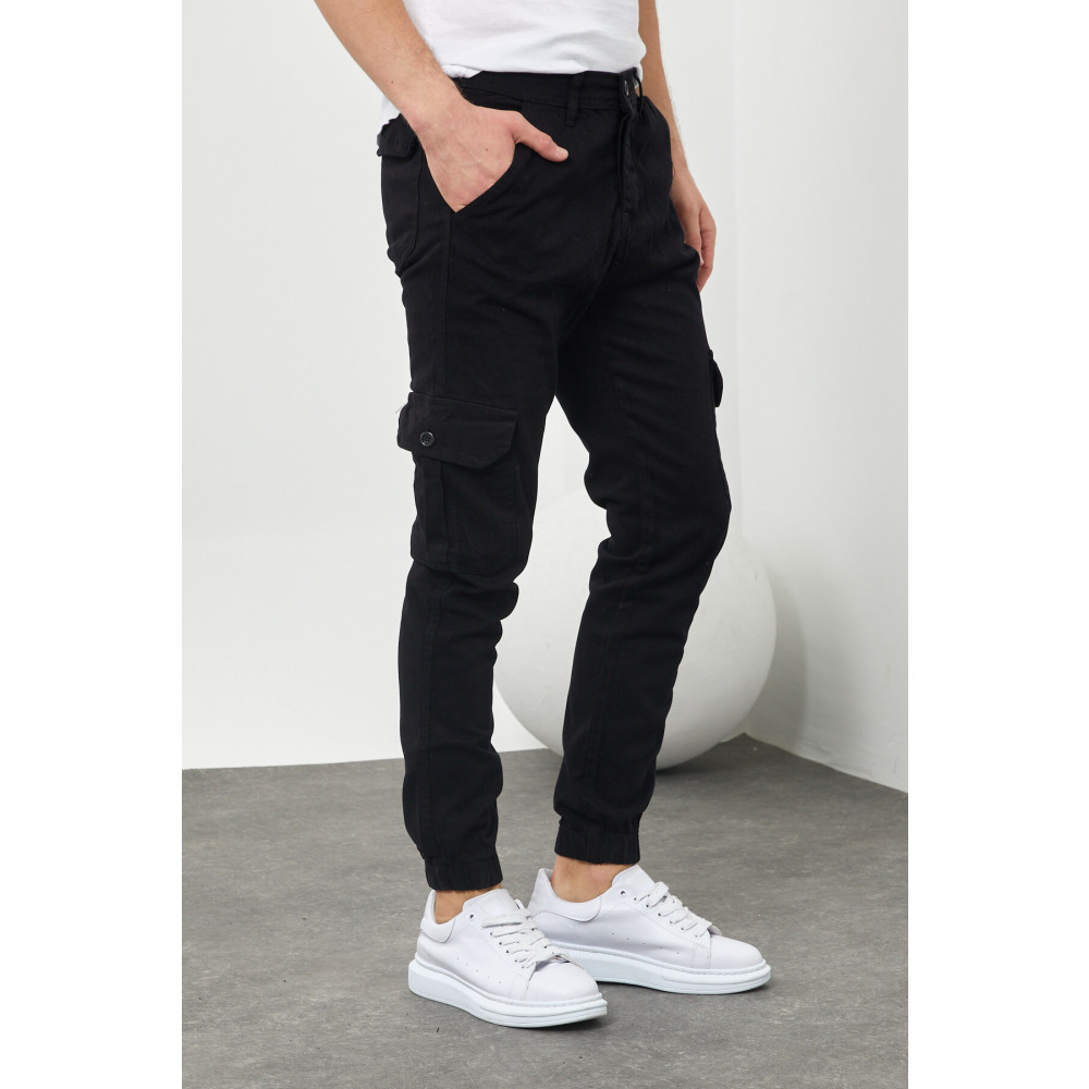 DAMGA JEANS Erkek Riklalı Paçası Lastikli Kargo Cepli Pantolon Siyah S Beden Kadın Pantolon Fiyatı