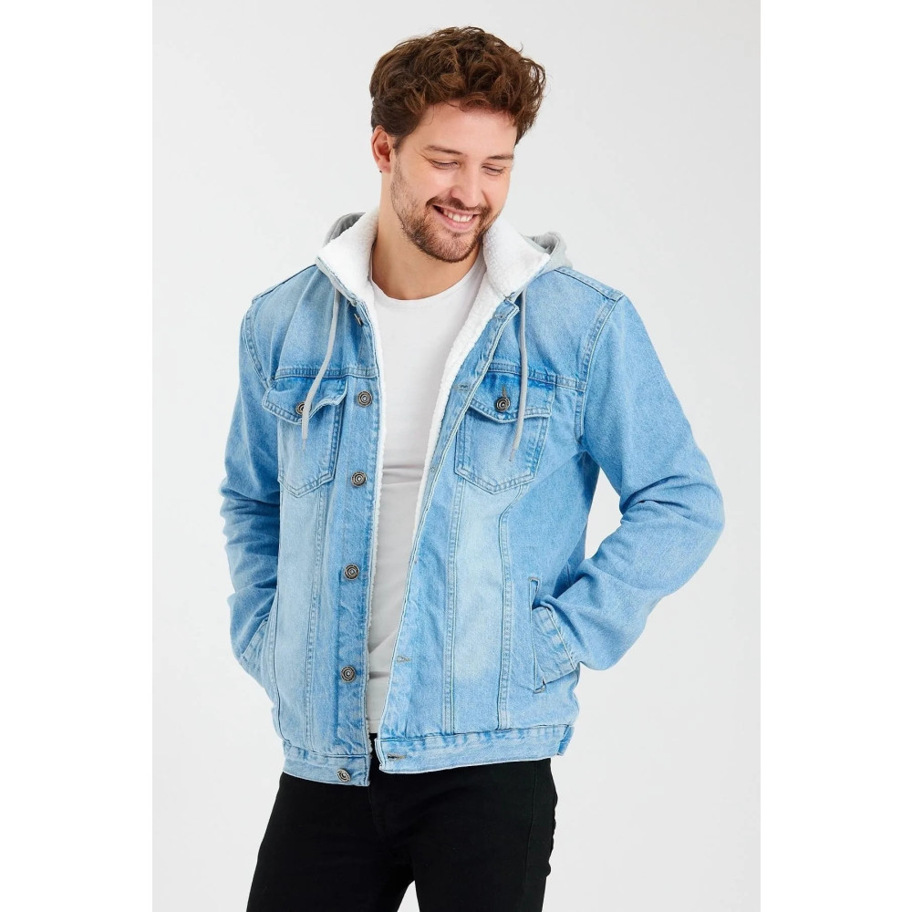 DAMGA JEANS Içi Kürklü Kapüşonlu Kot Mont Buz Mavi XL Beden Bayan Mont Fiyatı