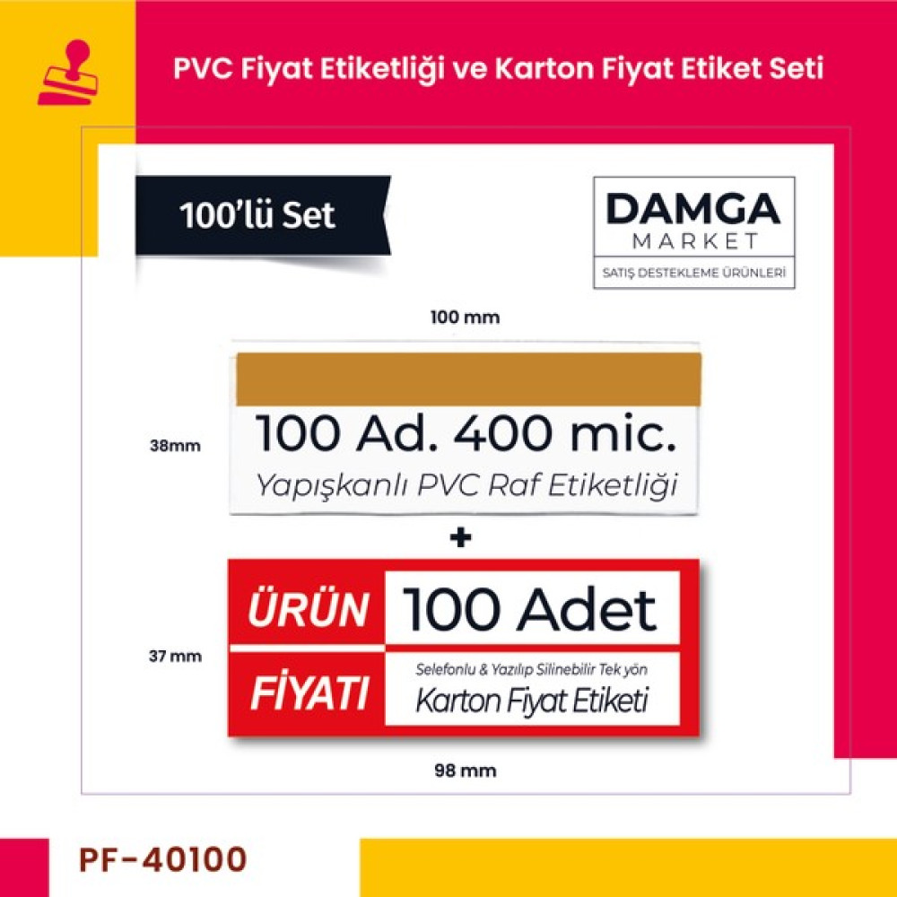 Damga Market Pvc Arkası Yapışkanlı Raf Önü Etiketliği+Silinebilir Karton Iç Etiketi (4X10 cm 100'LÜ Set) - 100 Fotokopi Kağıdı Fiyatı