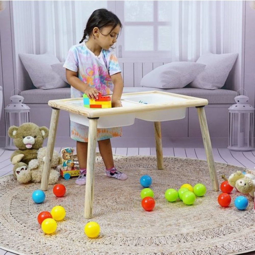 Damla Toys Ekonomik Ahşap Çocuk Oyun Aktivite Ders Masası + 2 Beyaz Dar Kova Hediyeli Masa - Sandalye & Tabure Fiyatı