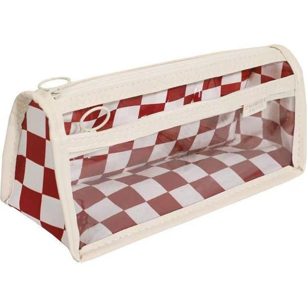 Danew Korean Checkerboard Pvc Şeffaf Kalem Kutusu (Yurt Dışından) - Kırmızı - 1 Adet Oto Boyaları Fiyatı