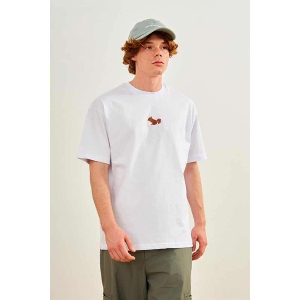 Danger Erkek Sincap Nakışlı Oversize T-Shirt Beyaz Erkek T-shirt Fiyatı