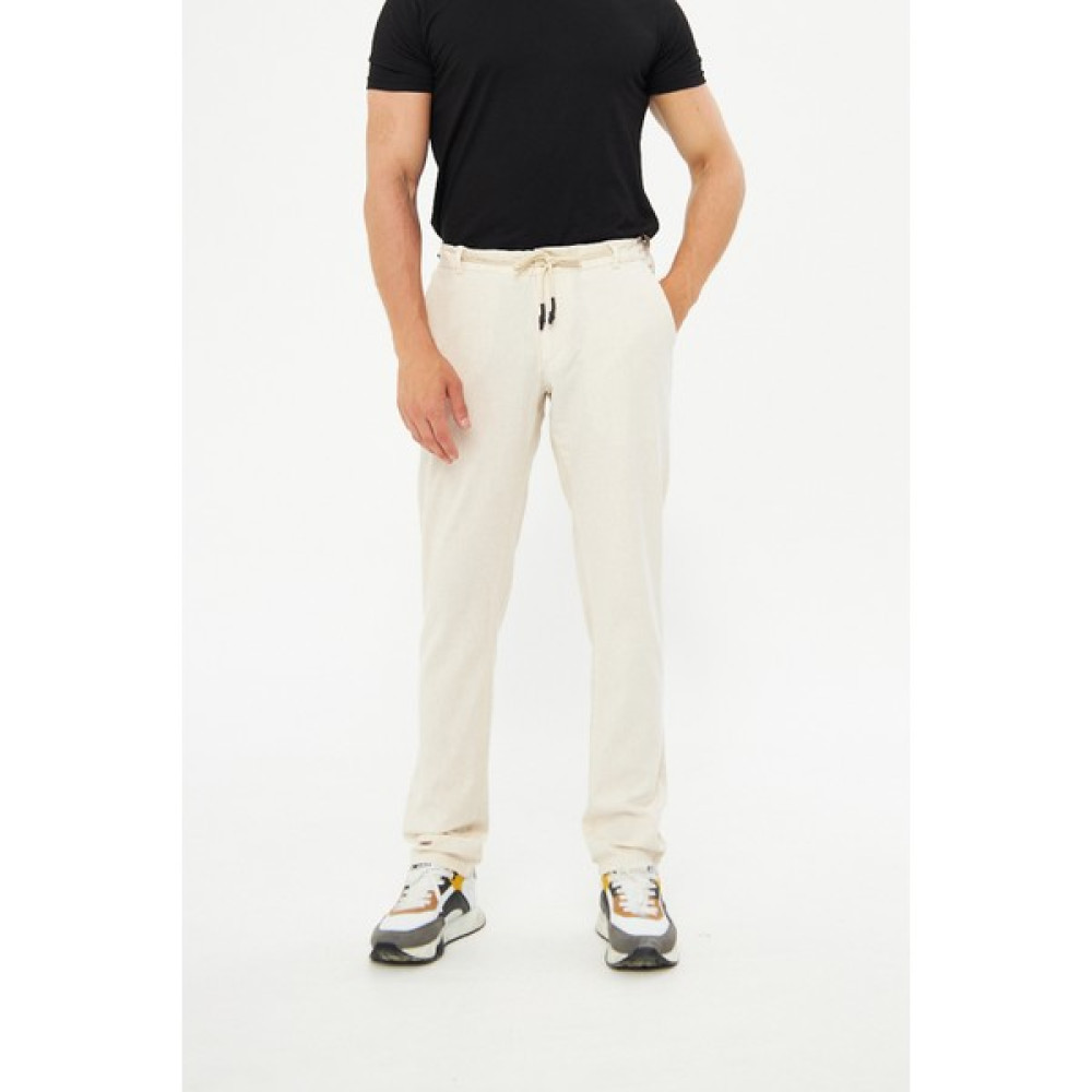 Daniel Voi %100 Keten Beli Lastikli Bej Pantolon Erkek Pantolon Fiyatı
