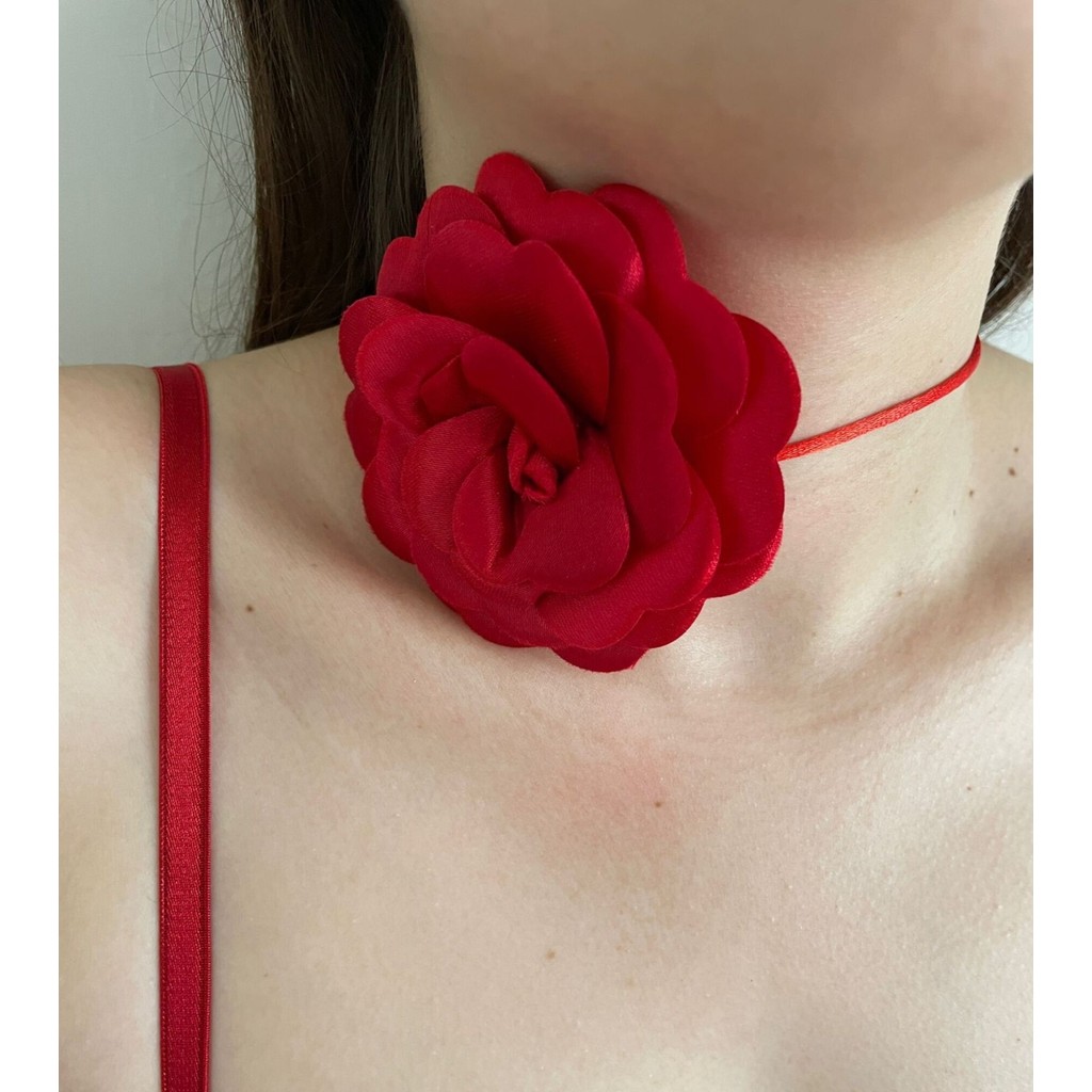 Dante Trend Bağcıklı Kumaş Çiçek Choker Kolye Gül Kolye - Kırmızı - Standart Diğer Fiyatı