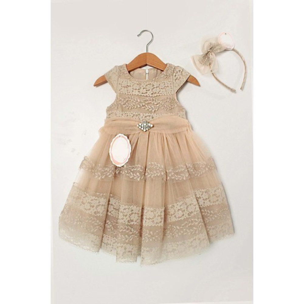 Dantel Fırfırlı Prenses Elbise - Miss Armina Kids - Elbise - Bej - 3 Yaş - CS2023000001-2605 Kız Çocuk Elbise Fiyatı