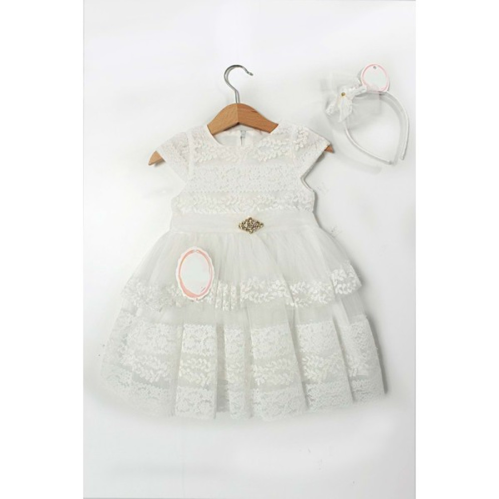 Dantel Fırfırlı Prenses Elbise - Miss Armina Kids - Elbise - Beyaz - 3 Yaş - CS2023000001-2602 Kız Çocuk Elbise Fiyatı