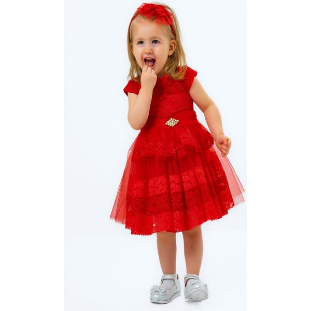 Dantel Fırfırlı Prenses Elbise - Miss Armina Kids - Elbise - Kırmızı - 2 Yaş - CS2023000001-2598 Kız Çocuk Elbise Fiyatı