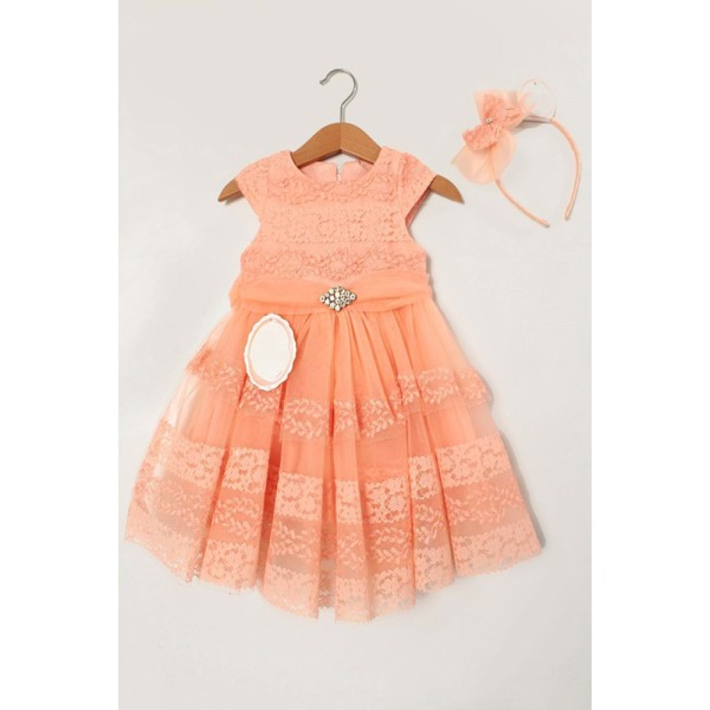 Dantel Fırfırlı Prenses Elbise - Miss Armina Kids - Elbise - Somon - 3 Yaş - CS2023000001-2611 Kız Çocuk Elbise Fiyatı
