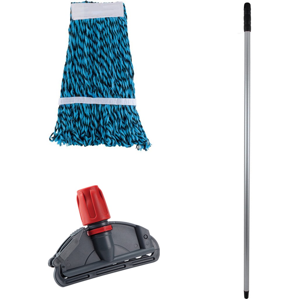 Dar Yedek Islak Mop Takımı - Beyaz 450 gr Mavi 17 Cm Islak Mop + Metal Sap + Mop Tutucu Diğer Fiyatı