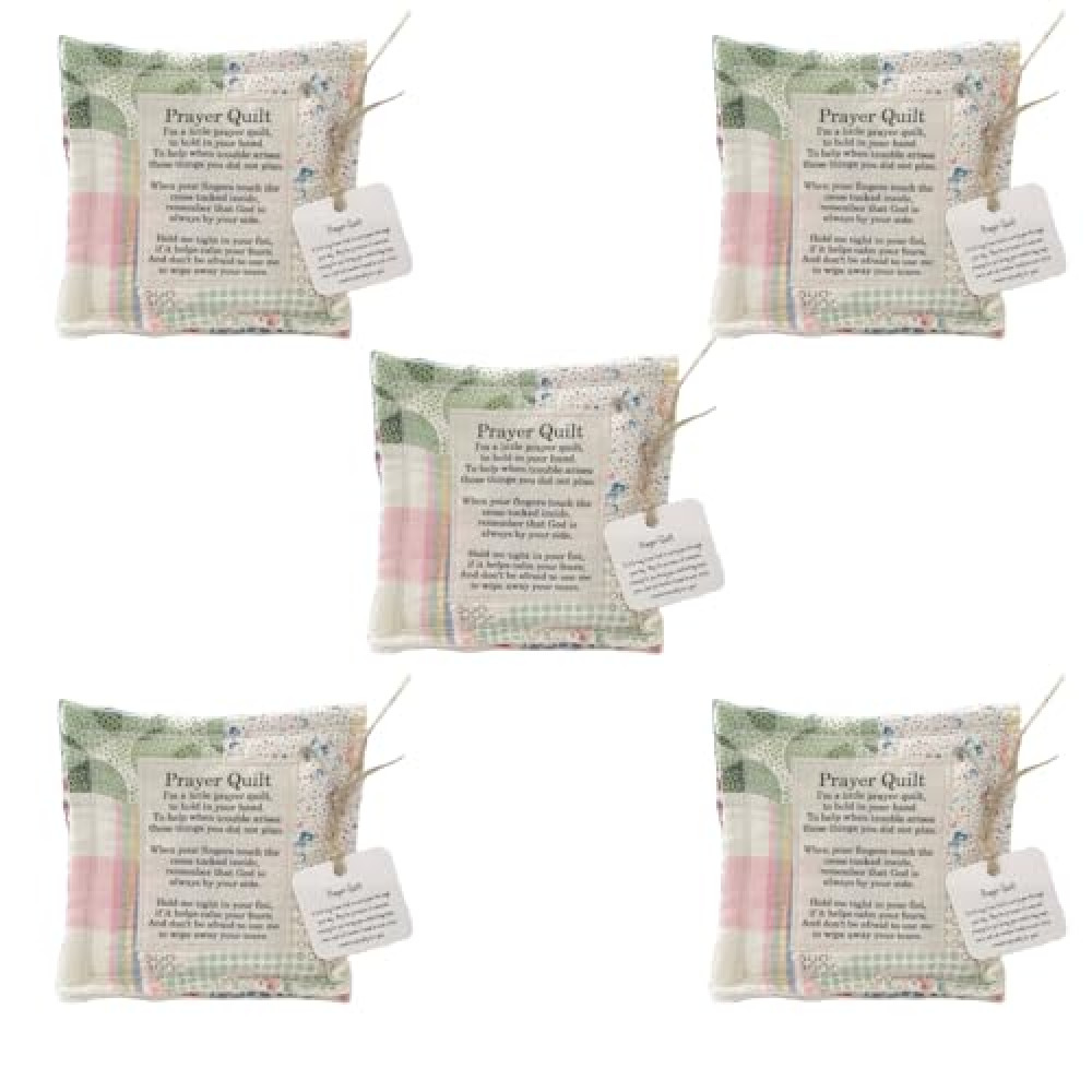 Darciamou 5PCS Prayer Quilt Cross Inside, Mini Vintage Squares Handmade Sew Individually Vintage Squares, Symbolism Poems Serenity Prayer Blanket