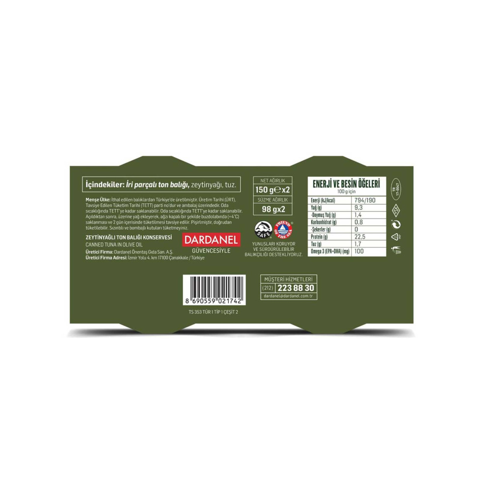 Dardanel Tonla Ton Balığı 2x150 gr Zeytinyağlı
