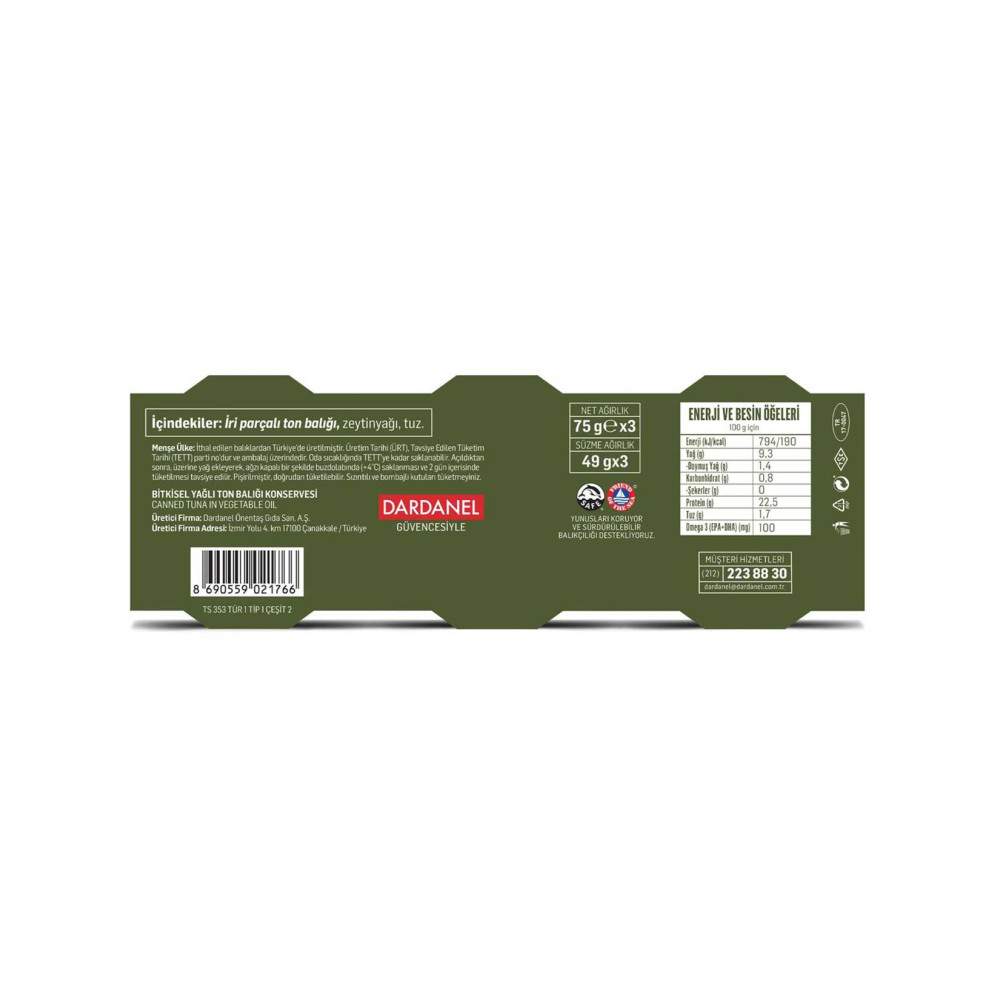 Dardanel Tonla Ton Balığı 3x75 gr Zeytinyağlı