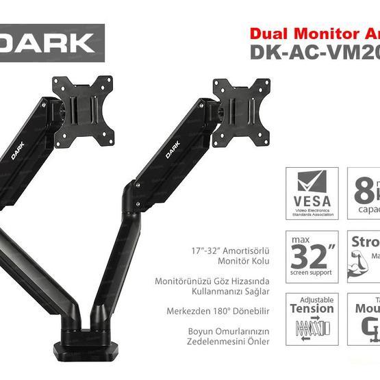 Dark 17/32 DK-AC-VM200 Hareketli Siyah 2 Kollu Dikey Monitör Askı Aparatı