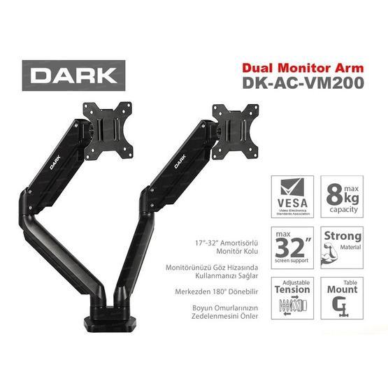 Dark 17/32 DK-AC-VM200 Hareketli Siyah 2 Kollu Dikey Monitör Askı Aparatı