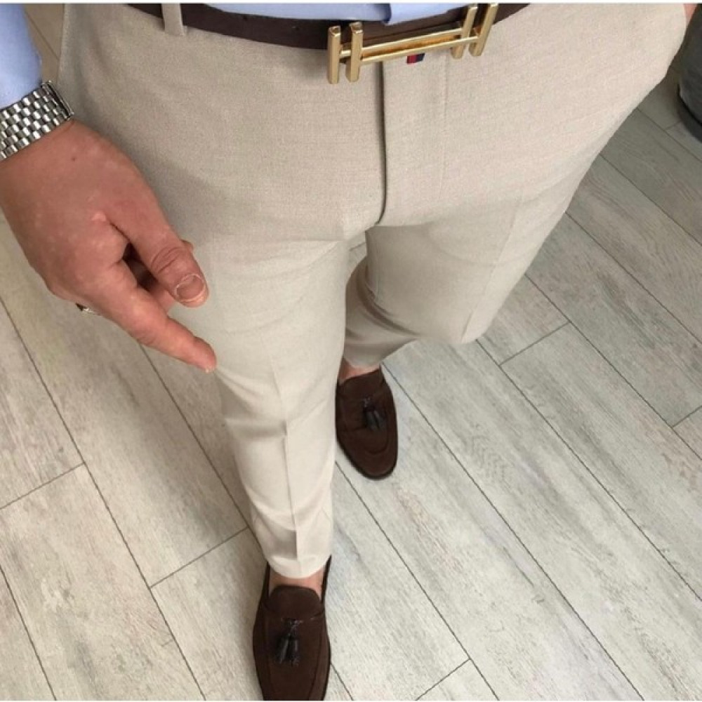 Dark Lavish Erkek Bej Italyan Kesim Slim Fit Kumaş Pantolon Erkek Pantolon Fiyatı