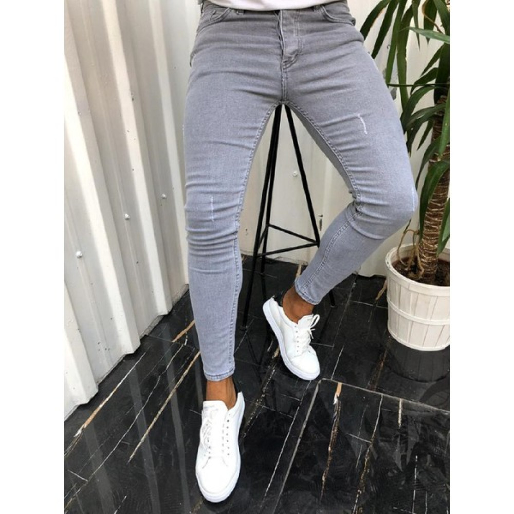 Dark Lavish Erkek Gri Tırnaklı Jean Italyan Kesim Likralı Denim Skinny Kot pantolon Erkek Jeans / Kot Pantolon Fiyatı