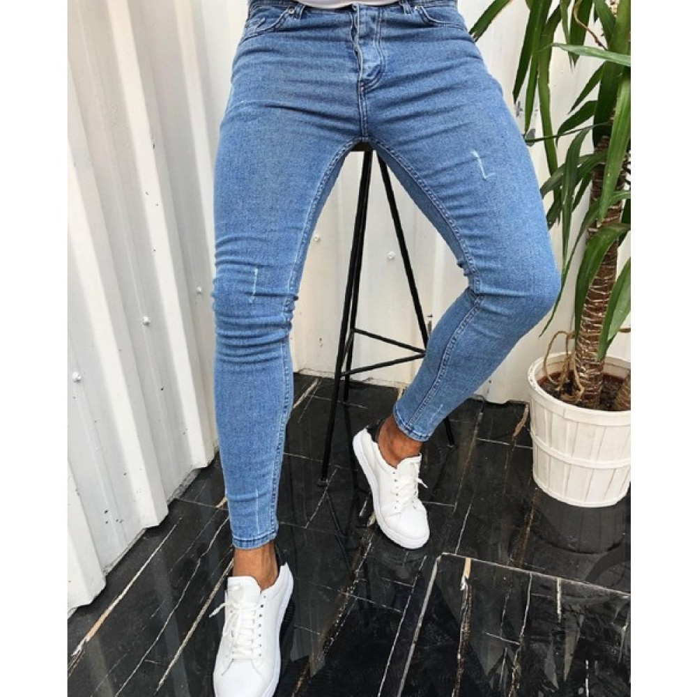 Dark Lavish Erkek Mavi Tırnaklı Jean Italyan Kesim Likralı Denim Skinny Kot pantolon Erkek Jeans / Kot Pantolon Fiyatı