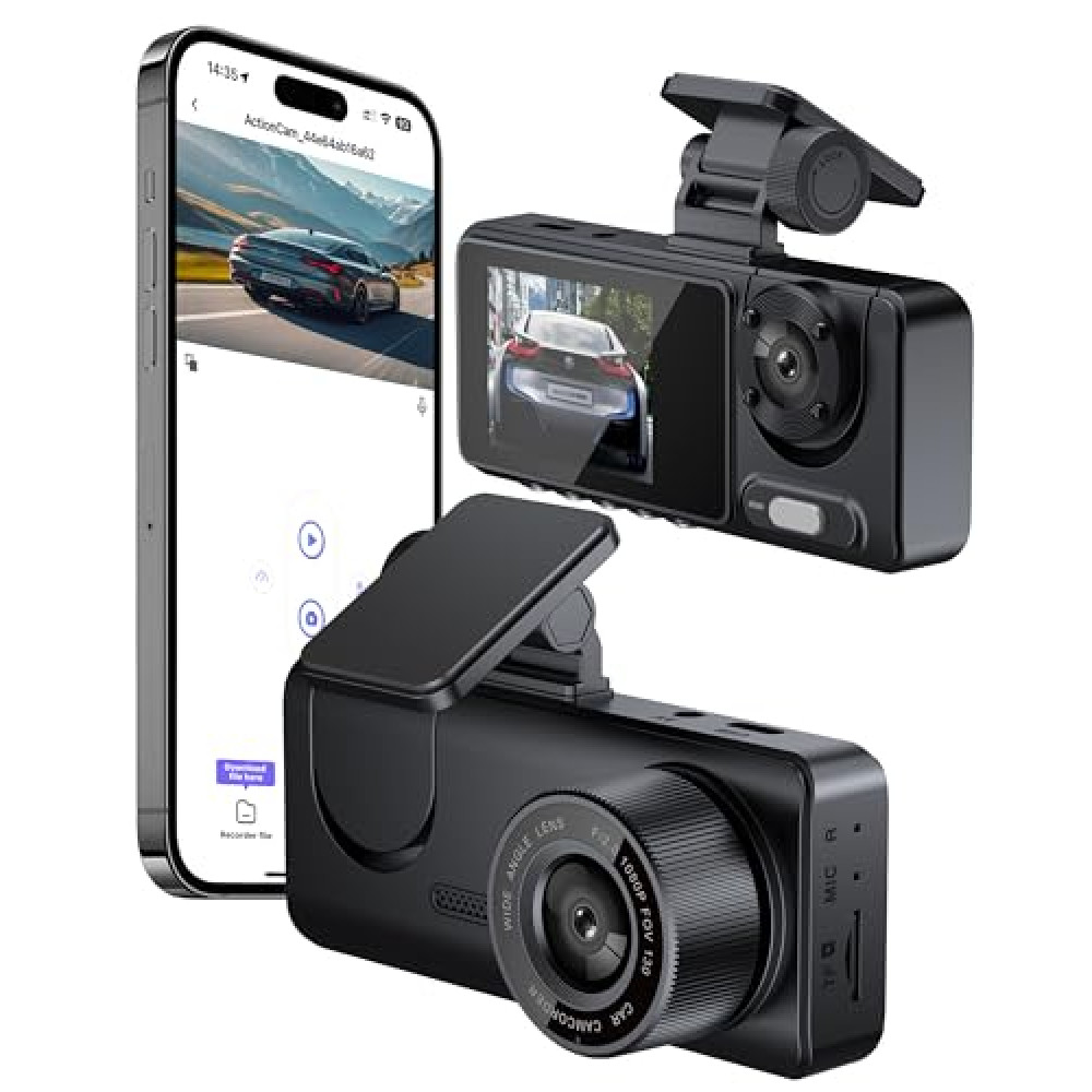 Dash Cam for Car, Front Dual Channel Dash Cam WiFi, Dash Camera for Cars 2.0" IPS Screen, App Control, G-Sensor, Loop Recording, 170° Wide Angle, Night Vision, Parking Mode