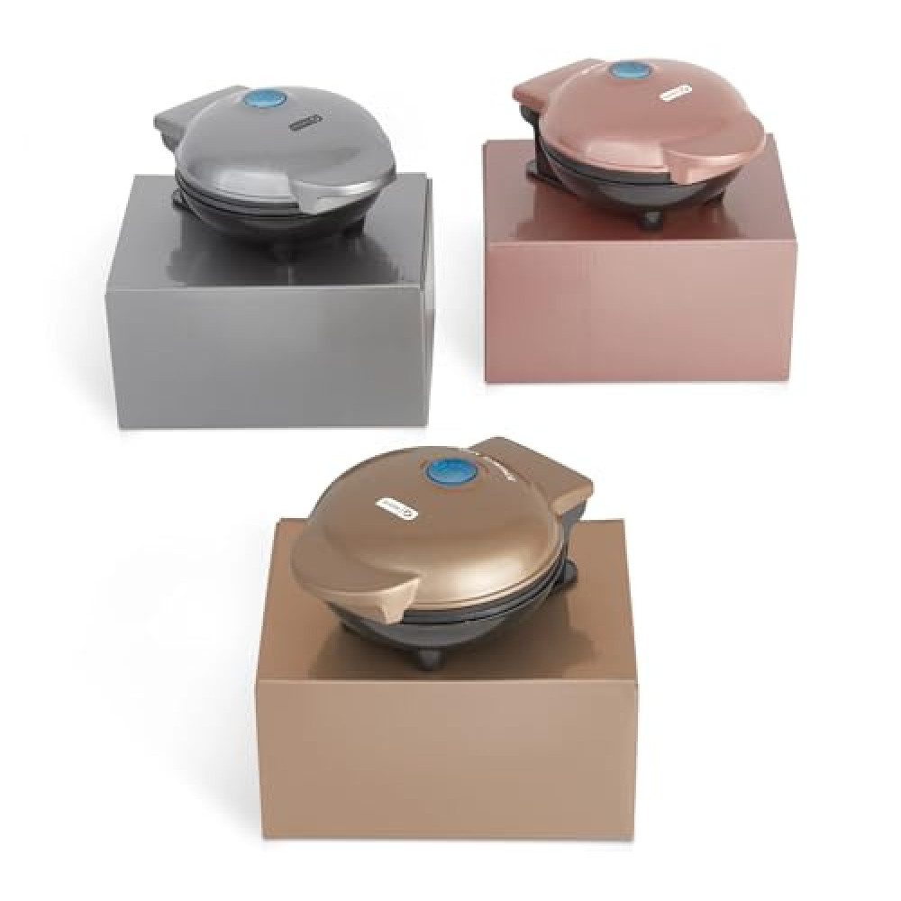 Dash Set of 3 Mini Pizzelle Makers for Individual Waffles Hash Browns, Keto Chaffles with Easy to Clean, Non-Stick Surfaces (Metallic)