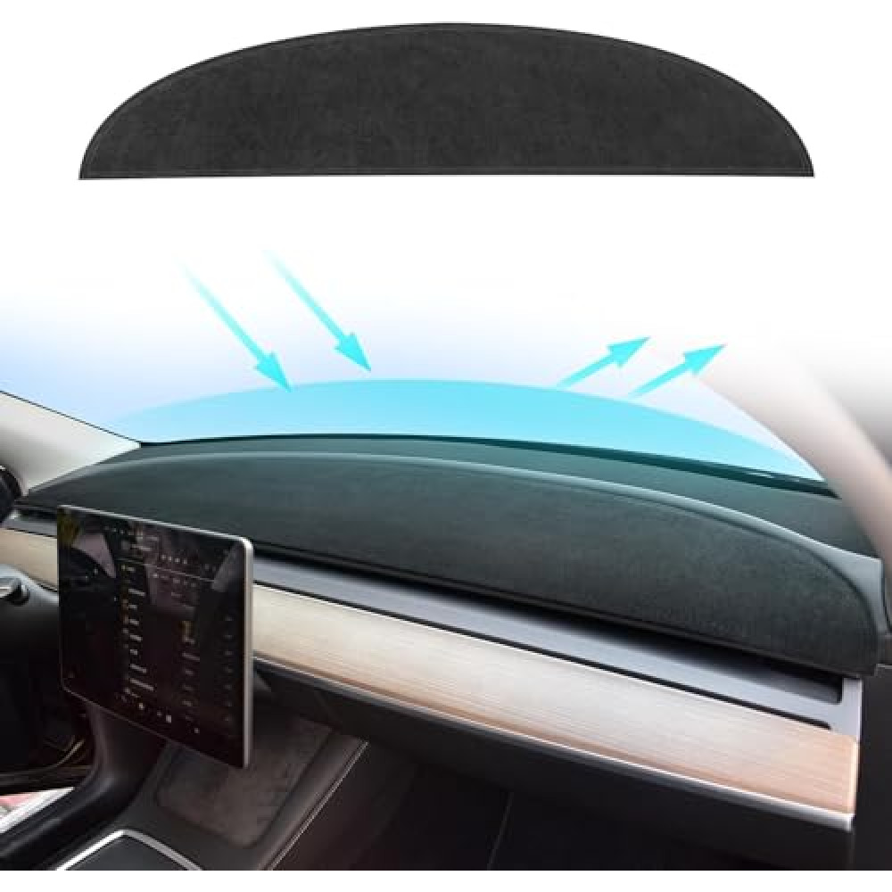 Dashboard Cover for Tesla Model 3/Y, Non-Slip Polyester Flannel Dashboard Pad Dash Mat, Compatible with Model Y and 3 Accessories for 2017-2023 2022-2025 Dashboard Decorative Interior Auto (Black)