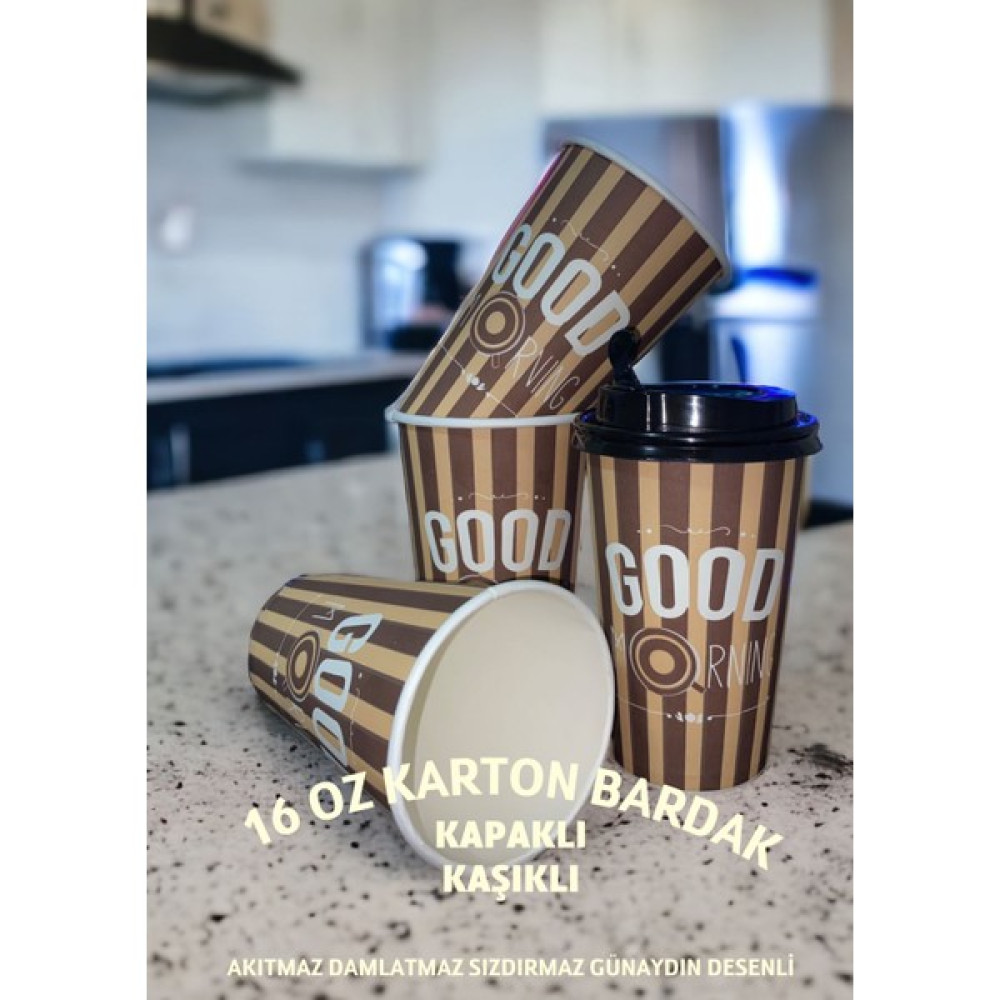 DAT Home 10 Adet 16 Oz 470ML Büyük Kahve Bardağı, Americano Latte Bardağı, Kapaklı, Kaşıklı Bardak Kaliteli Fincan / Bardak / Kahve Takımı Fiyatı