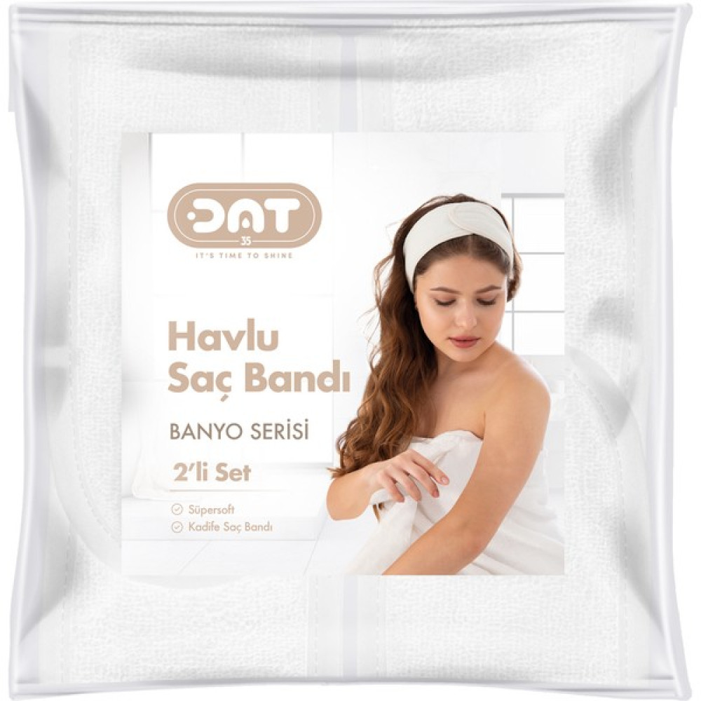 Dat35 2li Havlu Saç Bandı Cırt Bantlı Pamuklu Süper Soft Kadife Sporcu Spa Spor Yoga Makyaj Saç Kafa Bandı - Beyaz - S - L Banyo Havlusu Fiyatı